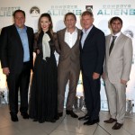 L-R: Jon Favreau, Olivia Wilde, Daniel Craig, Harrison Ford and David O'Hara